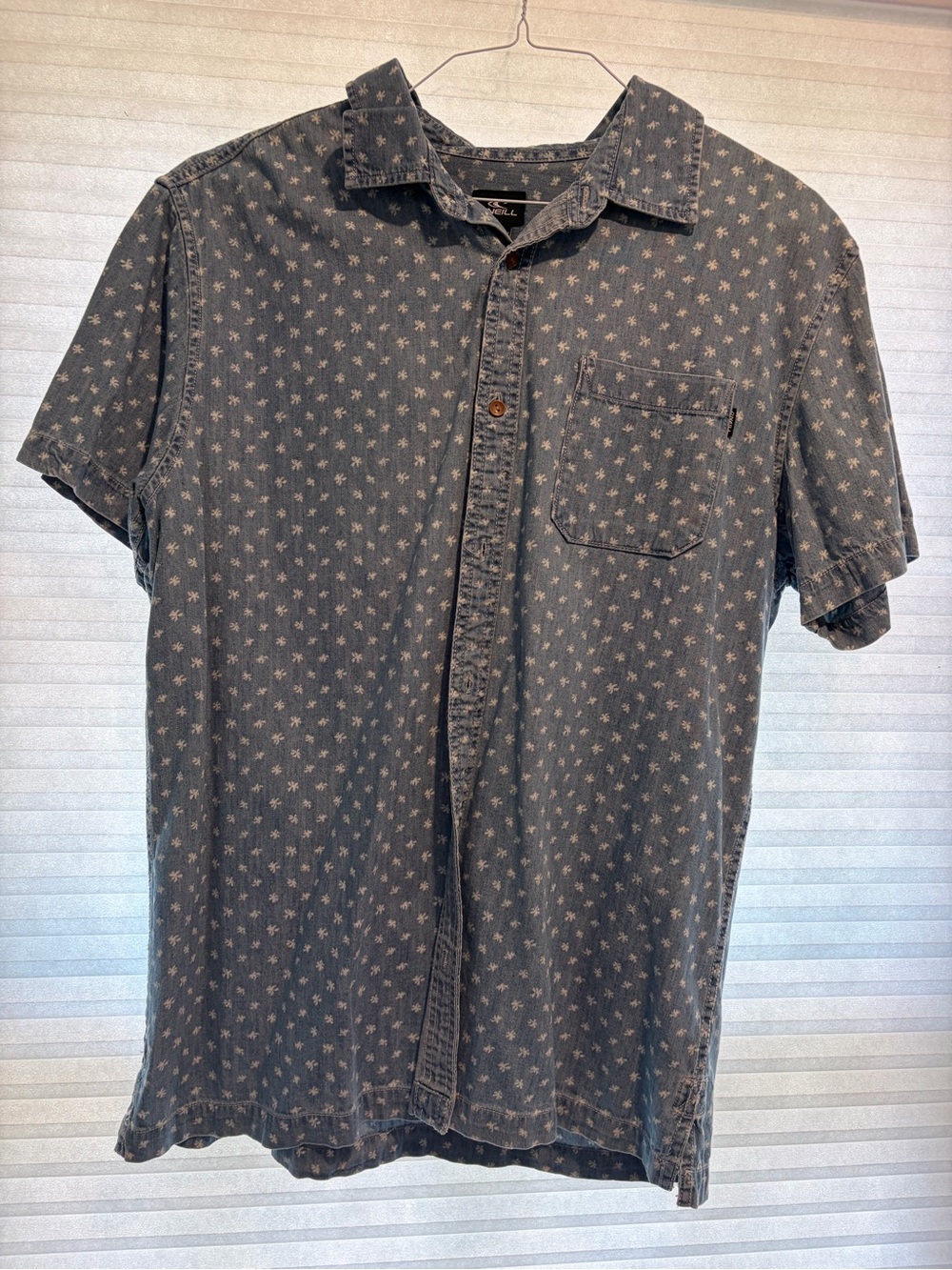 Men's Short Sleeve Button-Up Shirt in Denim Blue